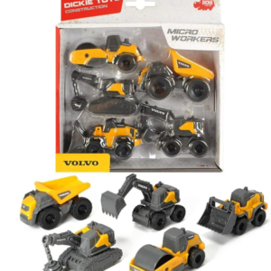 Dickie Toys Volvo Micro Workers 5er Set Baustellenfahrzeuge (je 10 cm) - Kinder Bagger Spielzeug
